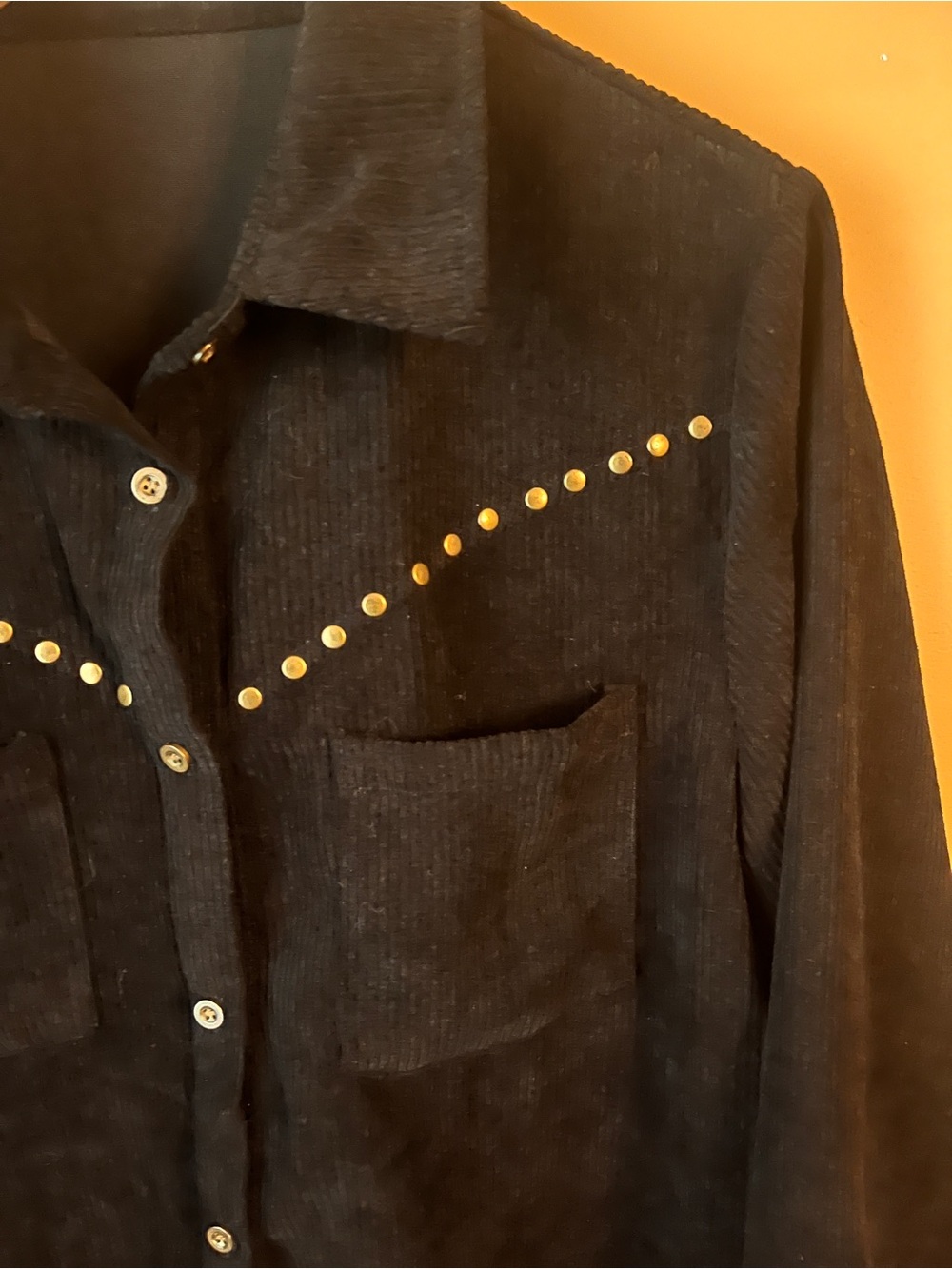 Amazon Black Corduroy Button-Down Shirt with Gold Stud Accents - Picture 5 of 7